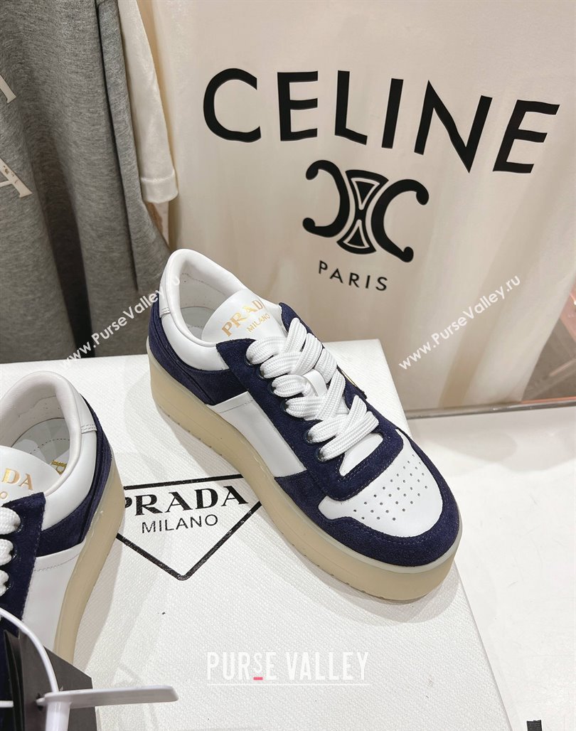 Prada Downtown Bold Nappa Leather and Suede Sneakers White/Blue 2025 1E792M (MD-250424094)