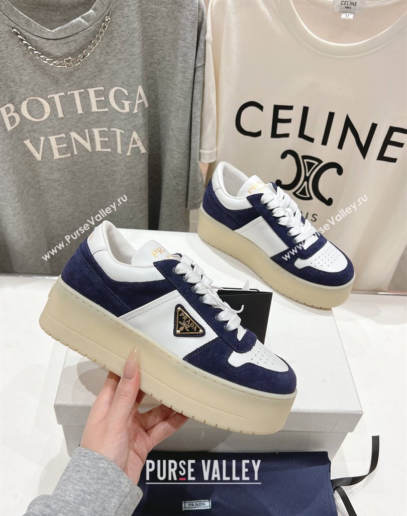 Prada Downtown Bold Nappa Leather and Suede Sneakers White/Blue 2025 1E792M (MD-250424094)
