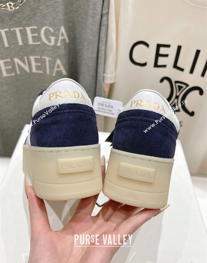 Prada Downtown Bold Nappa Leather and Suede Sneakers White/Blue 2025 1E792M (MD-250424094)