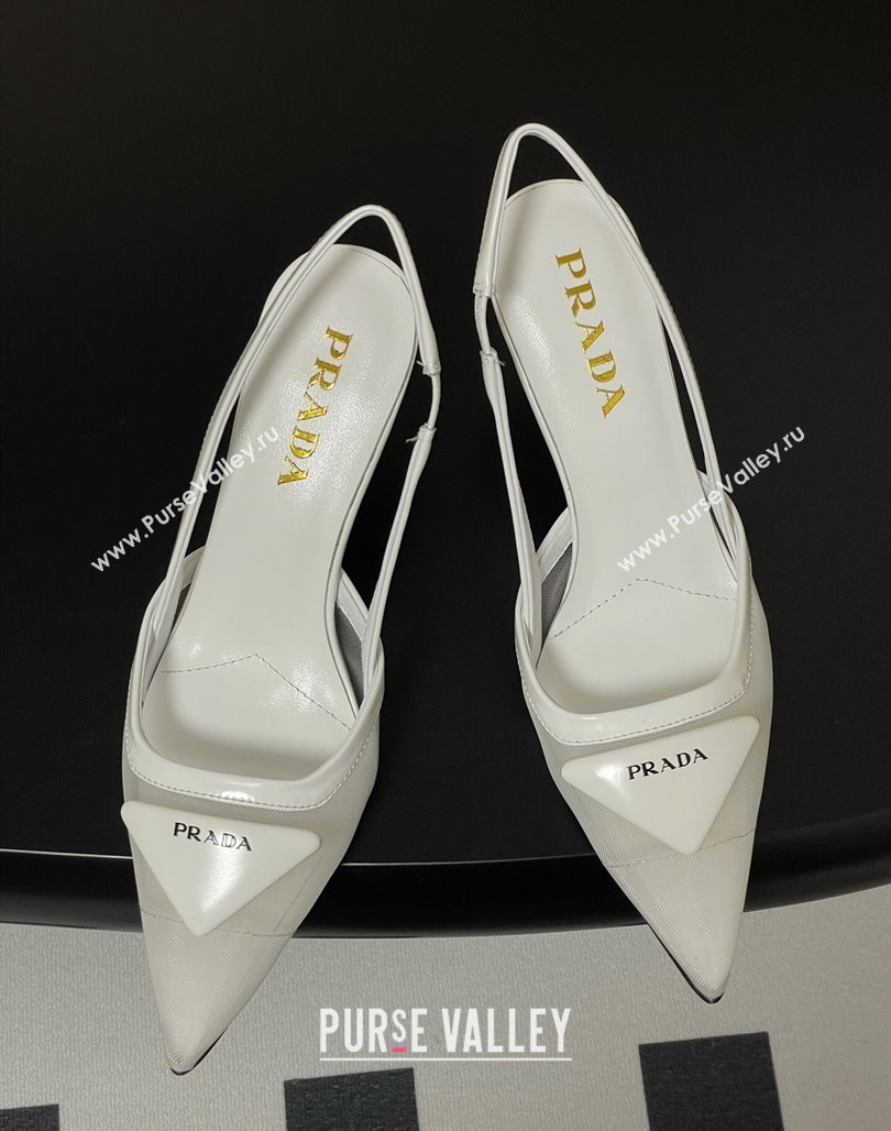 Prada Mesh fabric slingback pumps 7.5cm White 2025 1I891N (SS-250424159)