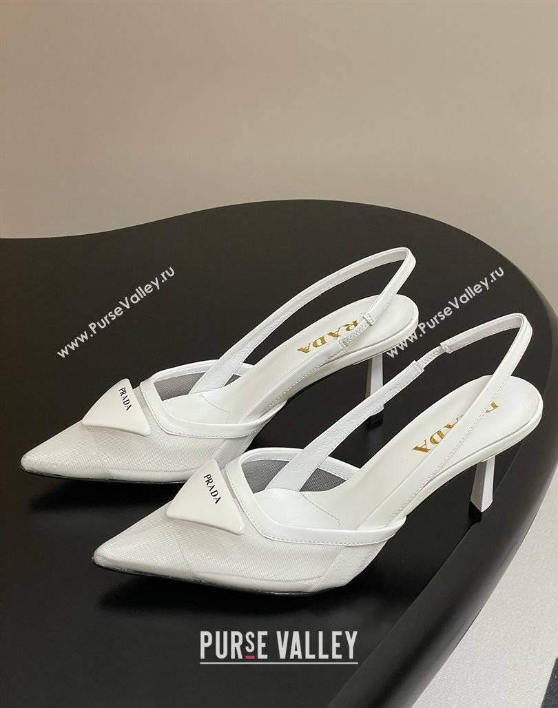 Prada Mesh fabric slingback pumps 7.5cm White 2025 1I891N (SS-250424159)