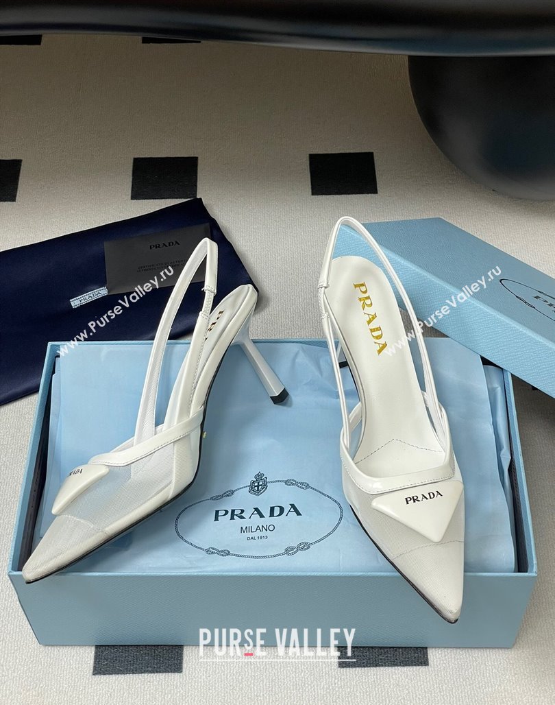 Prada Mesh fabric slingback pumps 7.5cm White 2025 1I891N (SS-250424159)