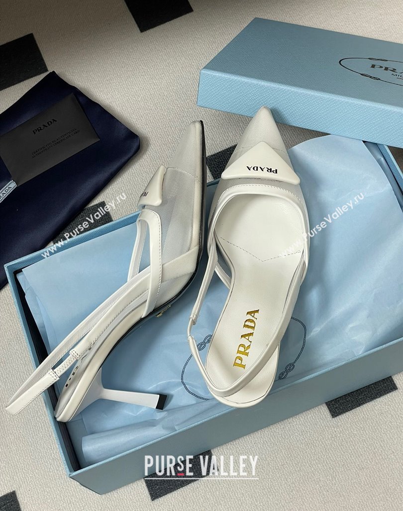 Prada Mesh fabric slingback pumps 7.5cm White 2025 1I891N (SS-250424159)