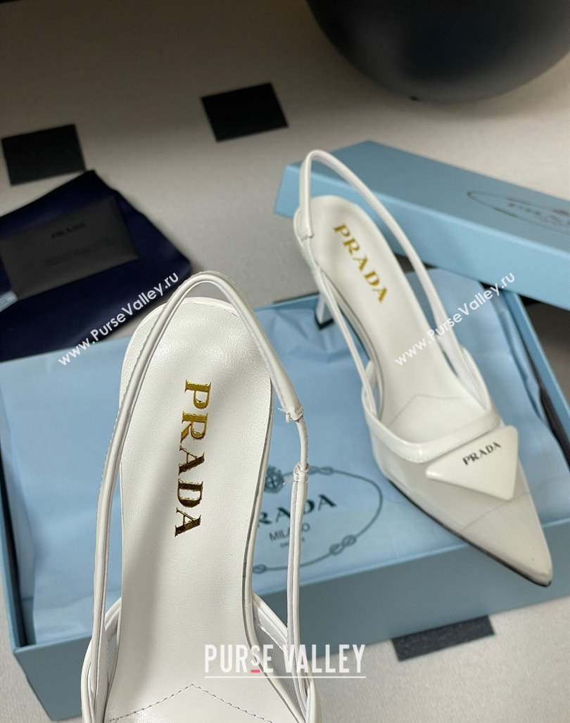 Prada Mesh fabric slingback pumps 7.5cm White 2025 1I891N (SS-250424159)