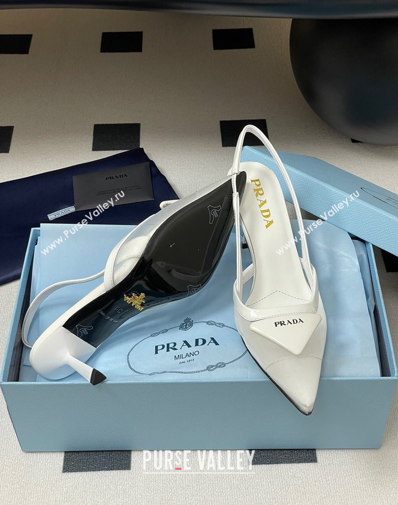 Prada Mesh fabric slingback pumps 7.5cm White 2025 1I891N (SS-250424159)