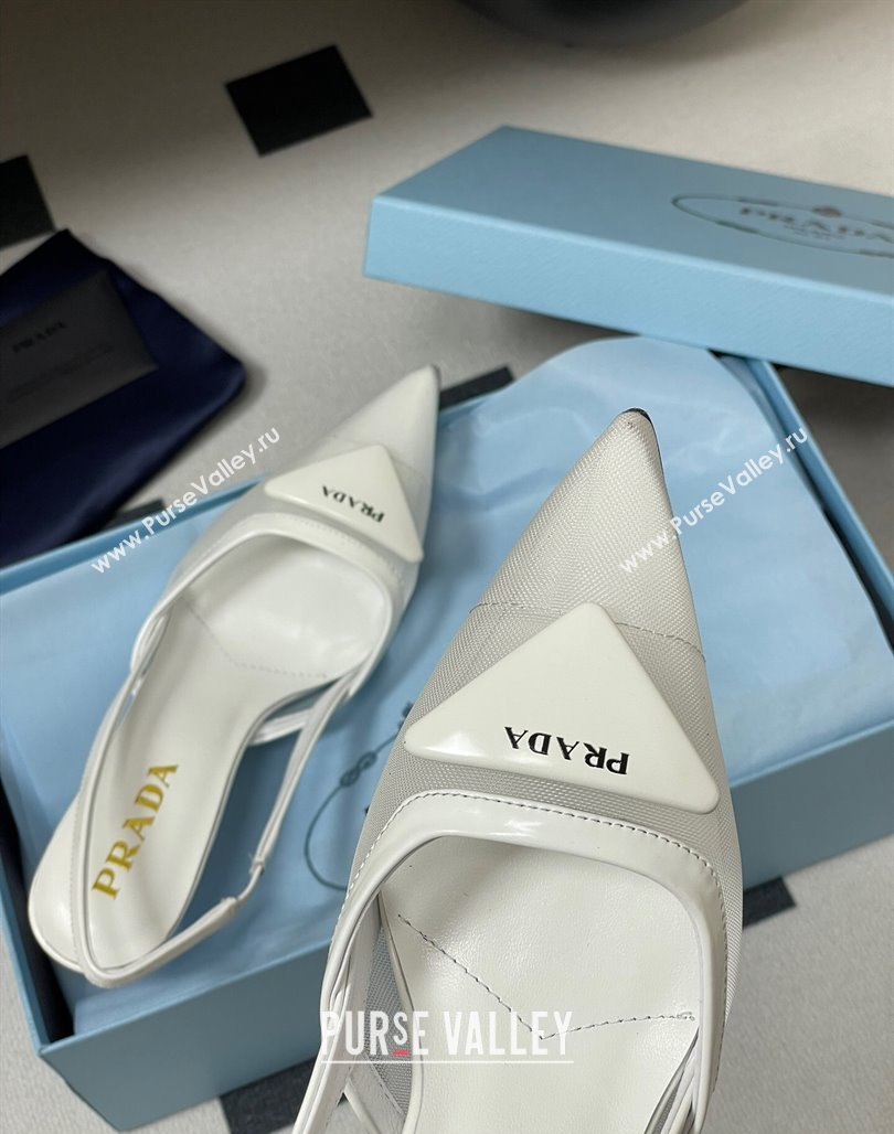 Prada Mesh fabric slingback pumps 7.5cm White 2025 1I891N (SS-250424159)