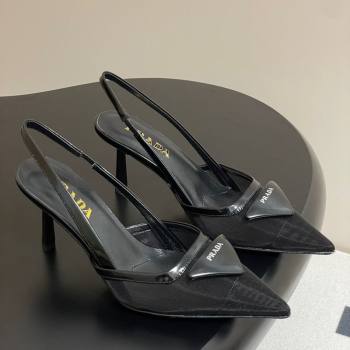 Prada Mesh fabric slingback pumps 7.5cm Black 2025 1I891N (SS-250424160)