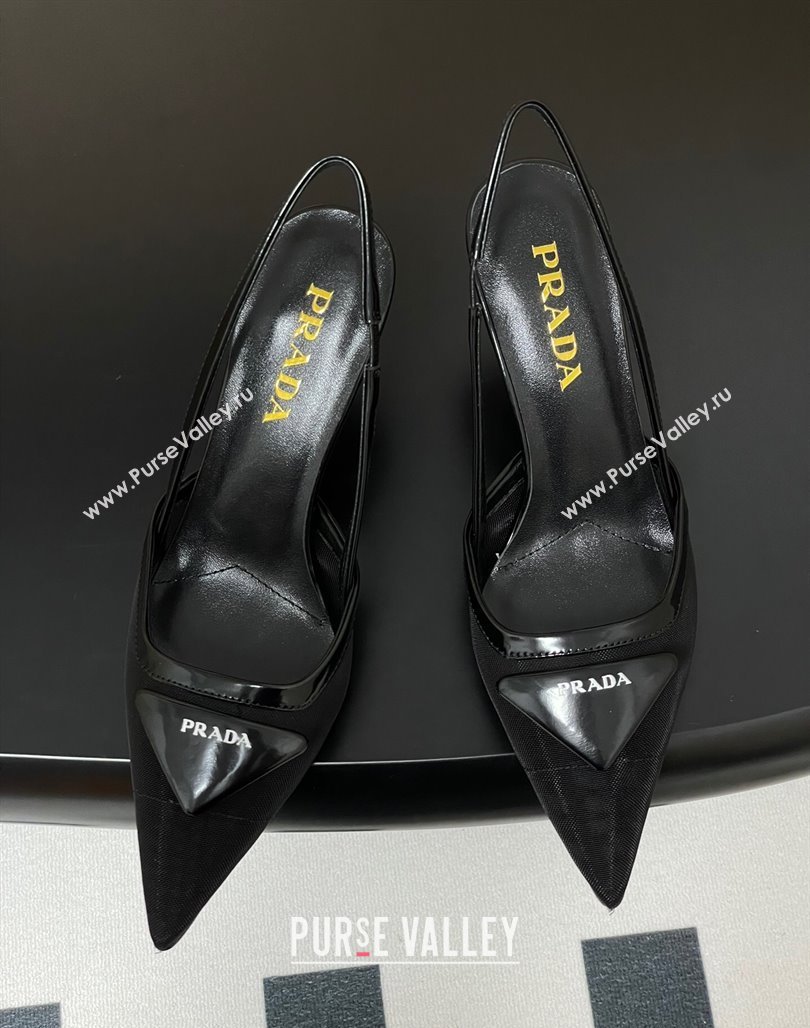 Prada Mesh fabric slingback pumps 7.5cm Black 2025 1I891N (SS-250424160)