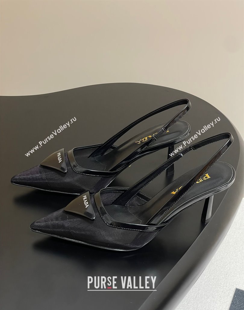 Prada Mesh fabric slingback pumps 7.5cm Black 2025 1I891N (SS-250424160)