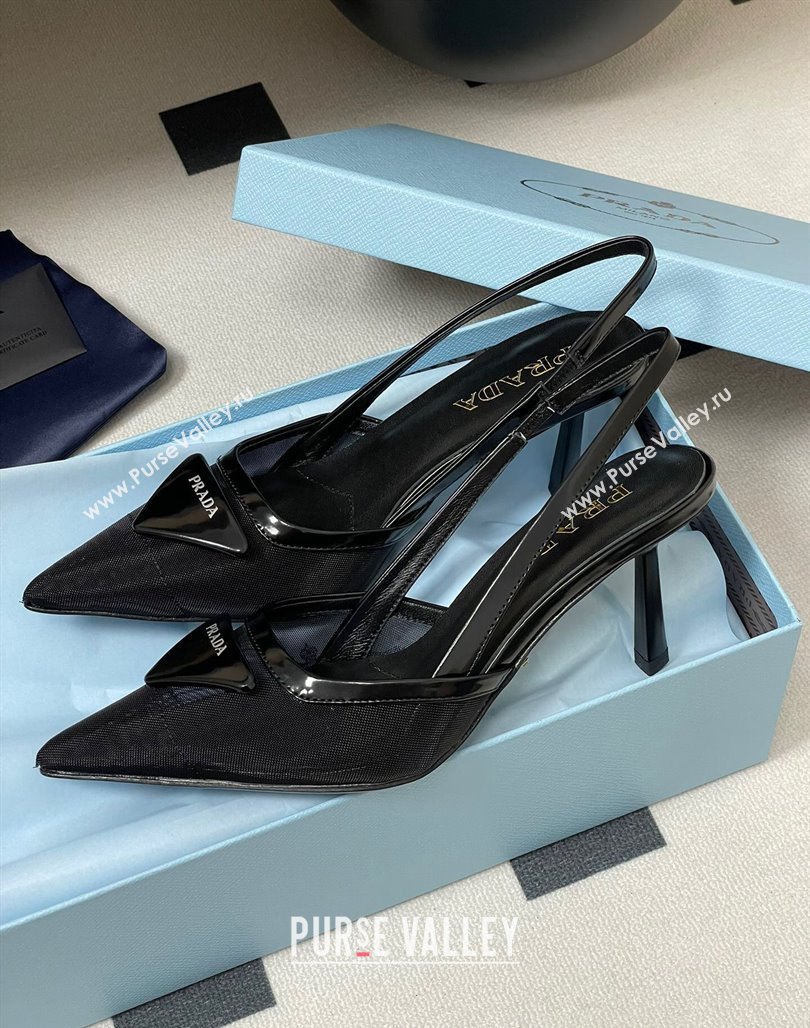 Prada Mesh fabric slingback pumps 7.5cm Black 2025 1I891N (SS-250424160)