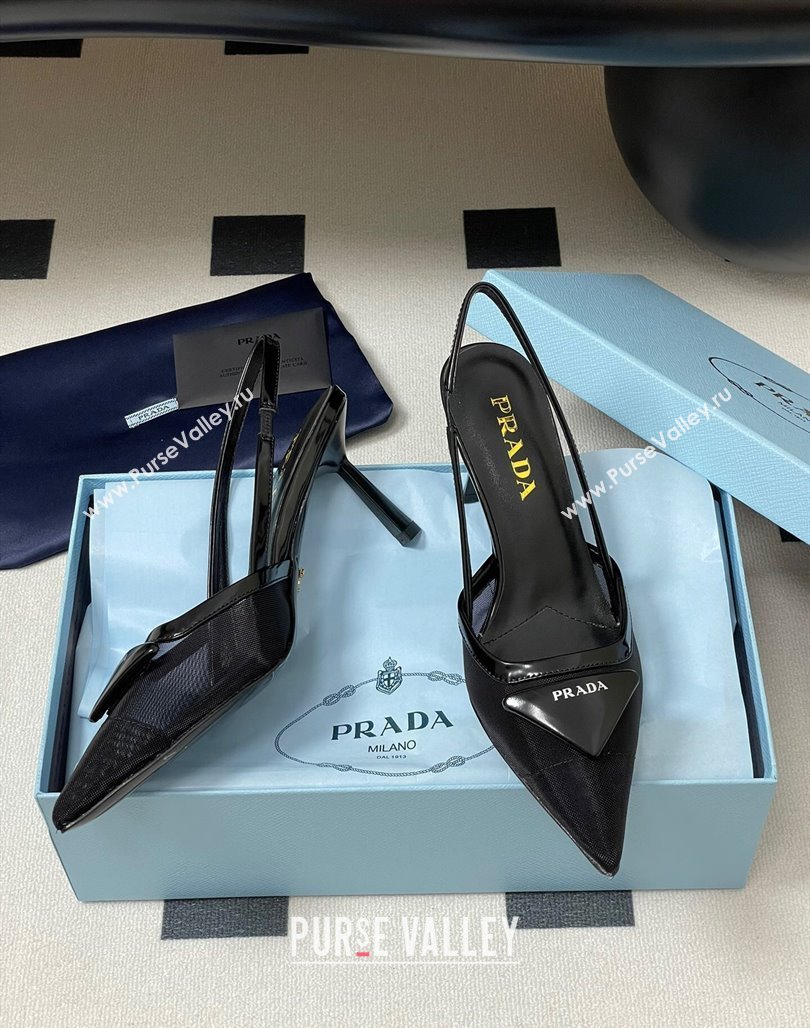 Prada Mesh fabric slingback pumps 7.5cm Black 2025 1I891N (SS-250424160)