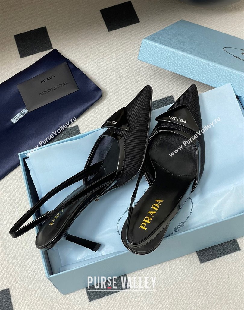 Prada Mesh fabric slingback pumps 7.5cm Black 2025 1I891N (SS-250424160)
