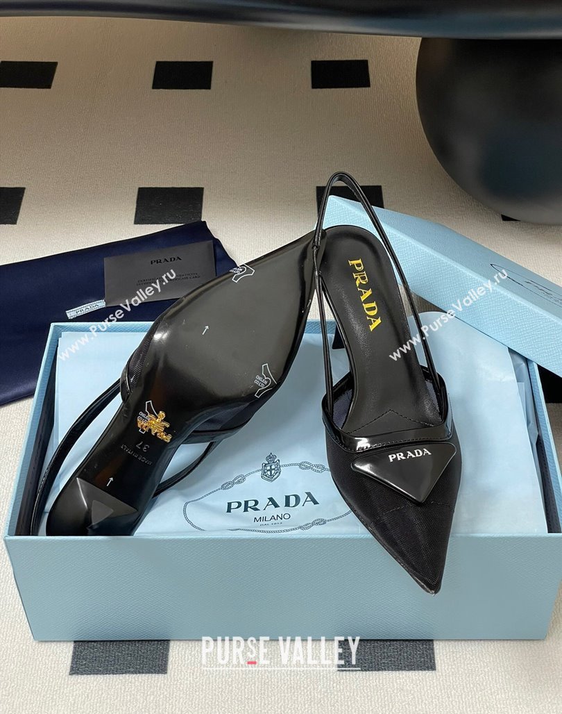 Prada Mesh fabric slingback pumps 7.5cm Black 2025 1I891N (SS-250424160)