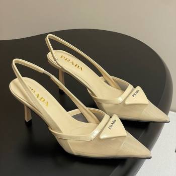 Prada Mesh fabric slingback pumps 7.5cm Beige 2025 1I891N (SS-250424161)