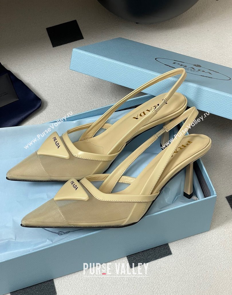 Prada Mesh fabric slingback pumps 7.5cm Beige 2025 1I891N (SS-250424161)