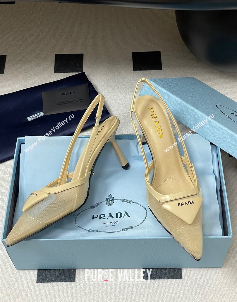 Prada Mesh fabric slingback pumps 7.5cm Beige 2025 1I891N (SS-250424161)
