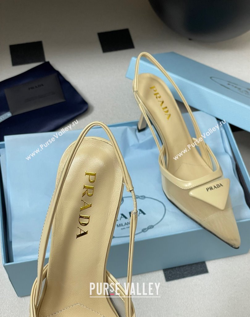Prada Mesh fabric slingback pumps 7.5cm Beige 2025 1I891N (SS-250424161)