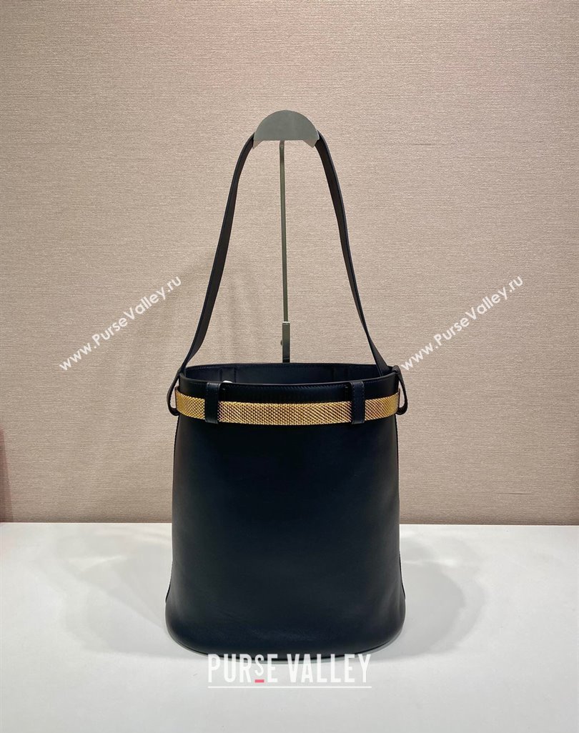 Prada Buckle leather bucket bag with jeweled belt Black 2025 1BE085 (YZ-250521105)