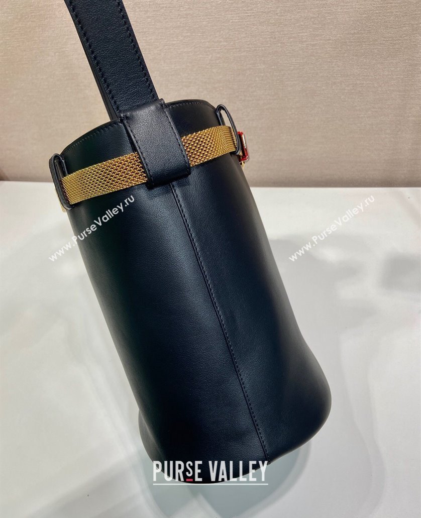Prada Buckle leather bucket bag with jeweled belt Black 2025 1BE085 (YZ-250521105)