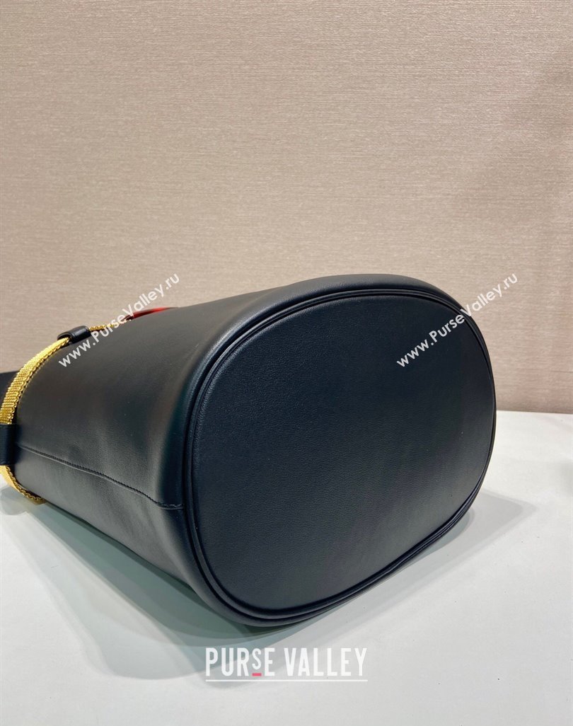 Prada Buckle leather bucket bag with jeweled belt Black 2025 1BE085 (YZ-250521105)