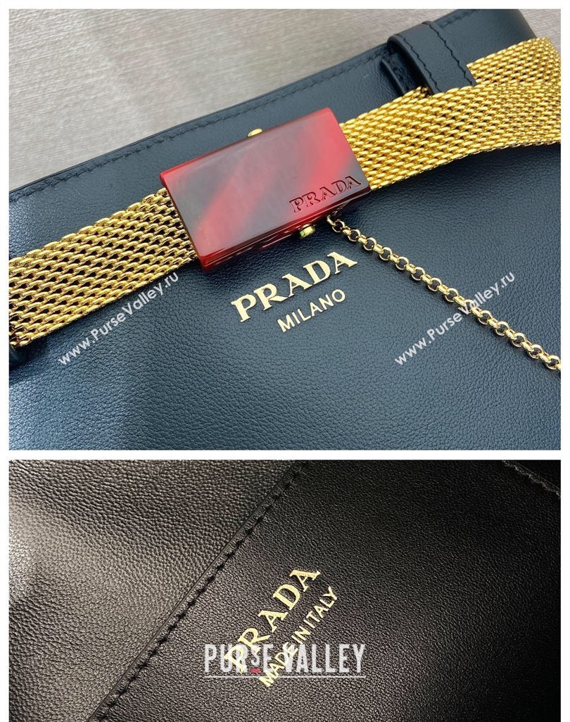 Prada Buckle leather bucket bag with jeweled belt Black 2025 1BE085 (YZ-250521105)