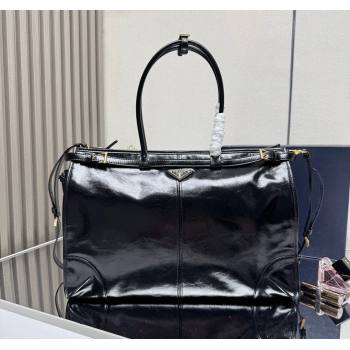 Prada Bonnie extra large shiny leather handbag Black 2025 1BA439 (YZ-250521019)