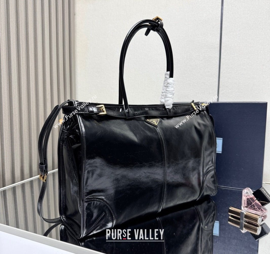 Prada Bonnie extra large shiny leather handbag Black 2025 1BA439 (YZ-250521019)