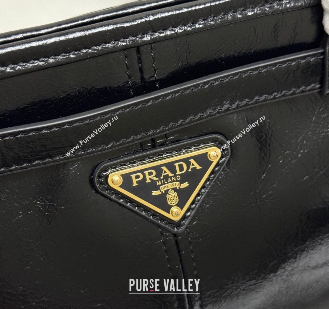 Prada Bonnie extra large shiny leather handbag Black 2025 1BA439 (YZ-250521019)