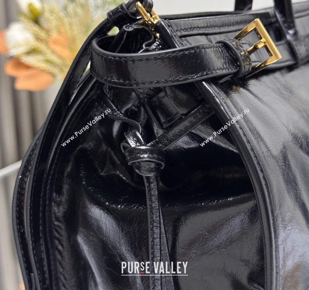 Prada Bonnie extra large shiny leather handbag Black 2025 1BA439 (YZ-250521019)