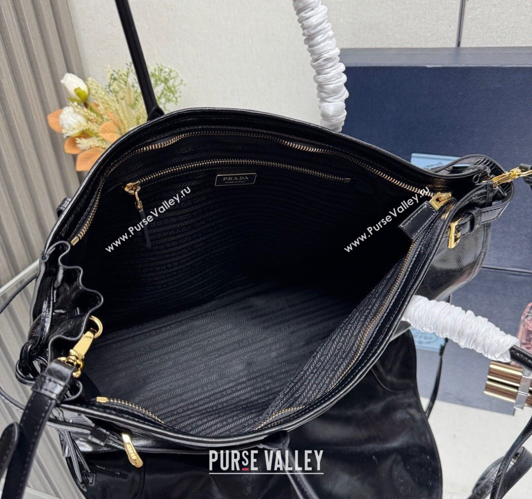 Prada Bonnie extra large shiny leather handbag Black 2025 1BA439 (YZ-250521019)