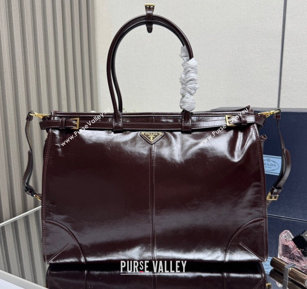 Prada Bonnie extra large leather handbag Dark Brown 2025 1BA439 (YZ-250521021)