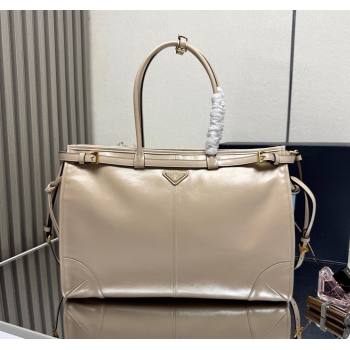 Prada Bonnie extra large leather handbag Light Beige 2025 1BA439 (YZ-250521022)