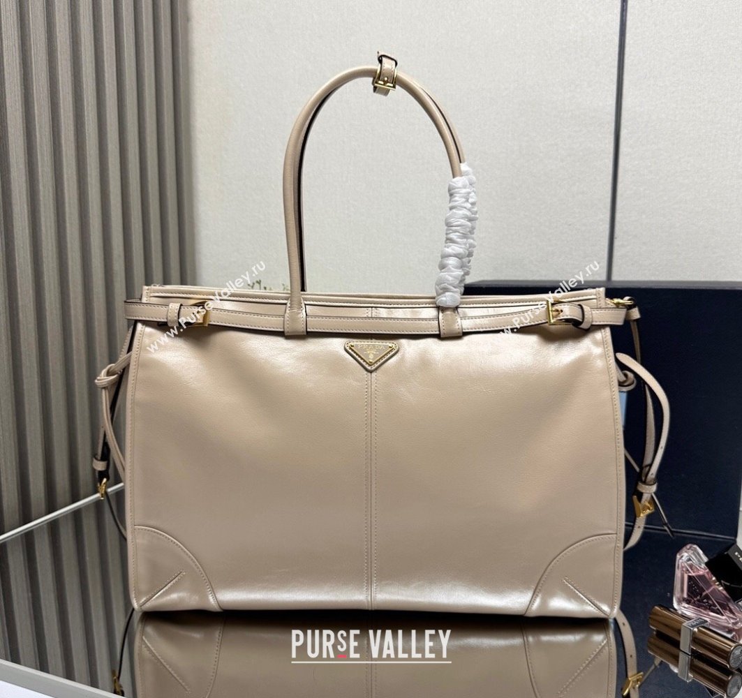 Prada Bonnie extra large leather handbag Light Beige 2025 1BA439 (YZ-250521022)