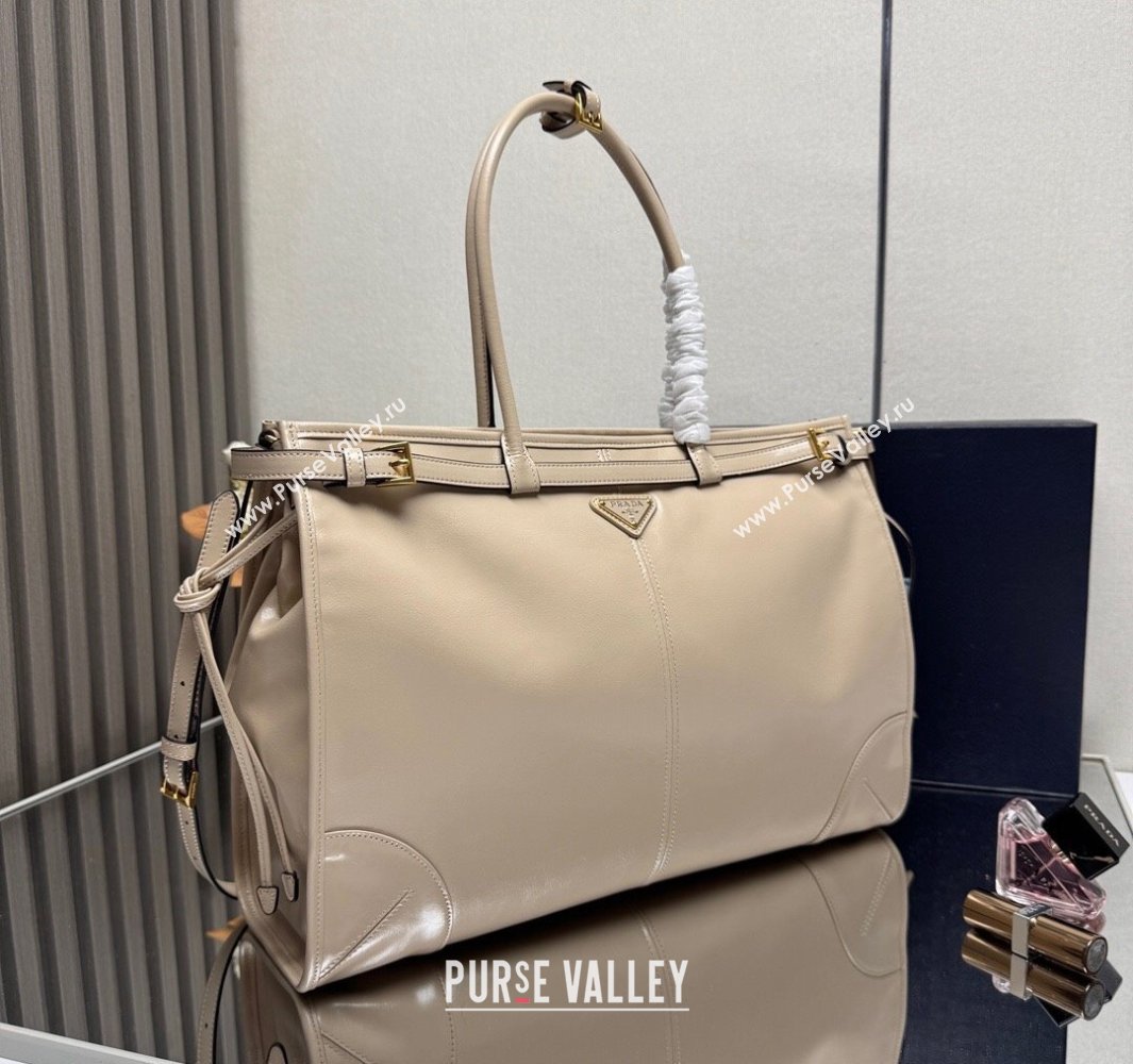 Prada Bonnie extra large leather handbag Light Beige 2025 1BA439 (YZ-250521022)