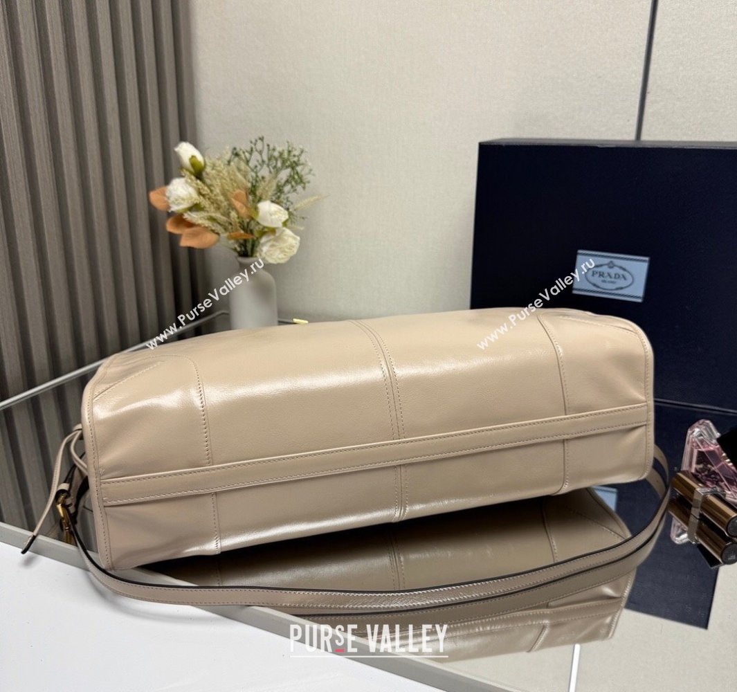 Prada Bonnie extra large leather handbag Light Beige 2025 1BA439 (YZ-250521022)