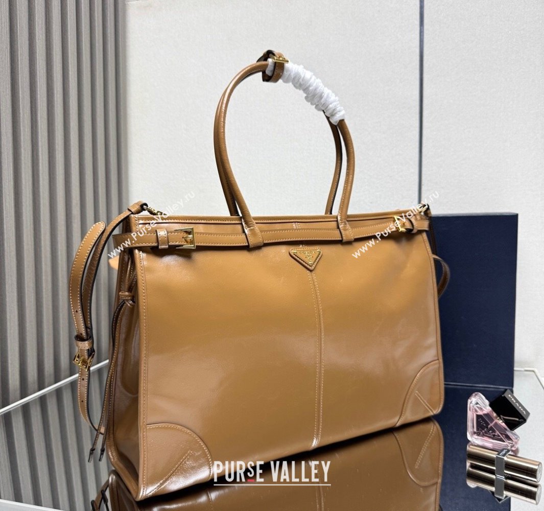 Prada Bonnie extra large leather handbag Light Brown 2025 1BA439 (YZ-250521024)
