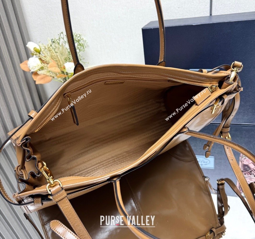 Prada Bonnie extra large leather handbag Light Brown 2025 1BA439 (YZ-250521024)