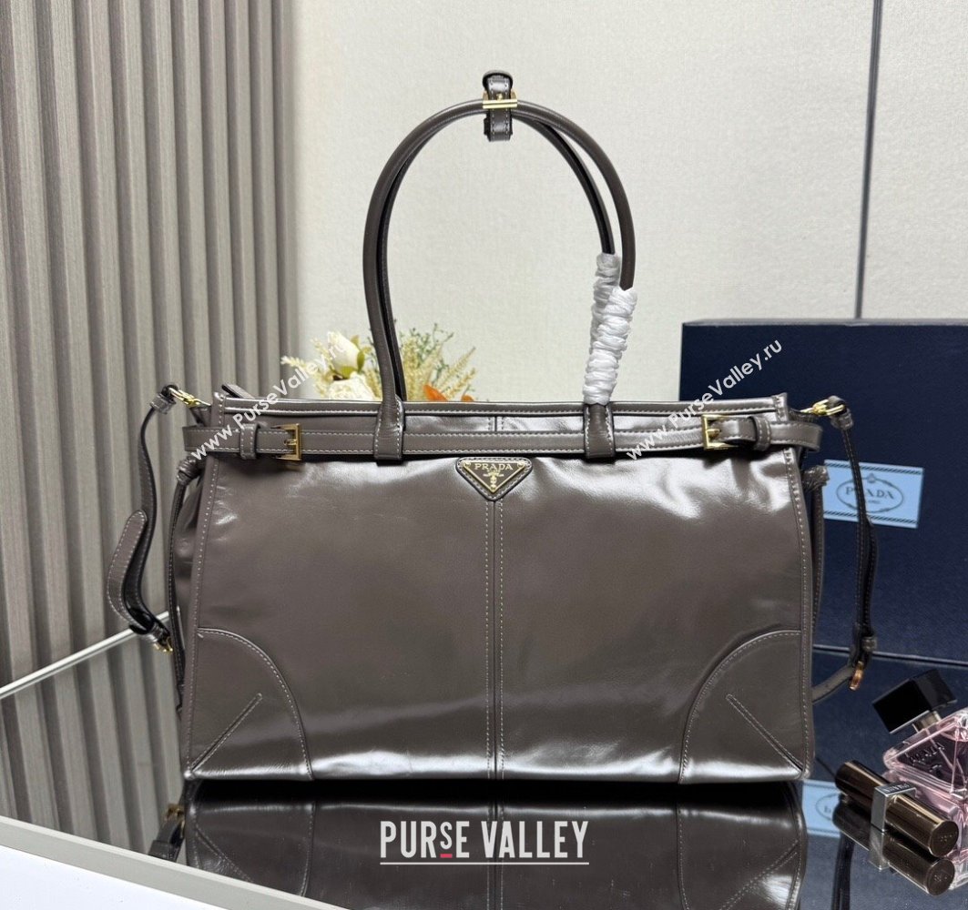 Prada Bonnie large leather handbag 1BA433 Dark Grey 2025 (YZ-250521026)