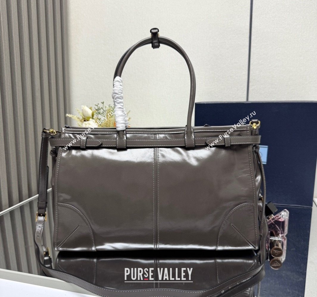 Prada Bonnie large leather handbag 1BA433 Dark Grey 2025 (YZ-250521026)