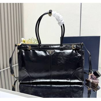 Prada Bonnie large leather handbag 1BA433 Black 2025 (YZ-250521027)