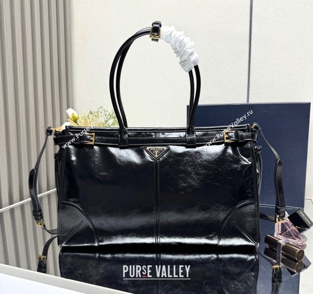 Prada Bonnie large leather handbag 1BA433 Black 2025 (YZ-250521027)