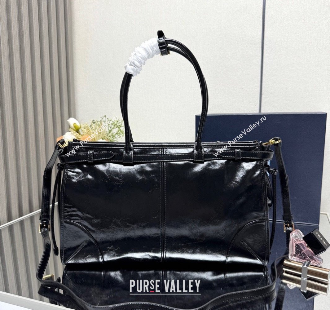 Prada Bonnie large leather handbag 1BA433 Black 2025 (YZ-250521027)