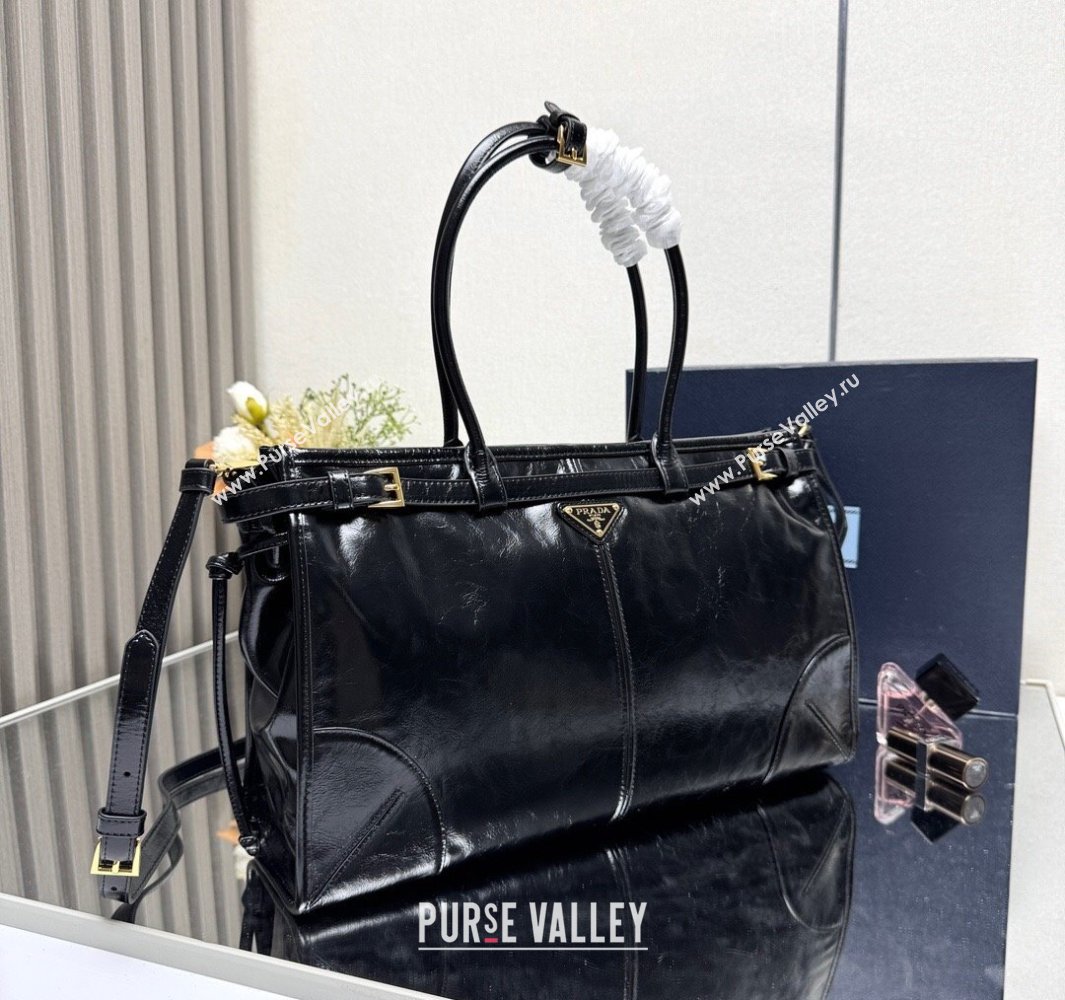 Prada Bonnie large leather handbag 1BA433 Black 2025 (YZ-250521027)