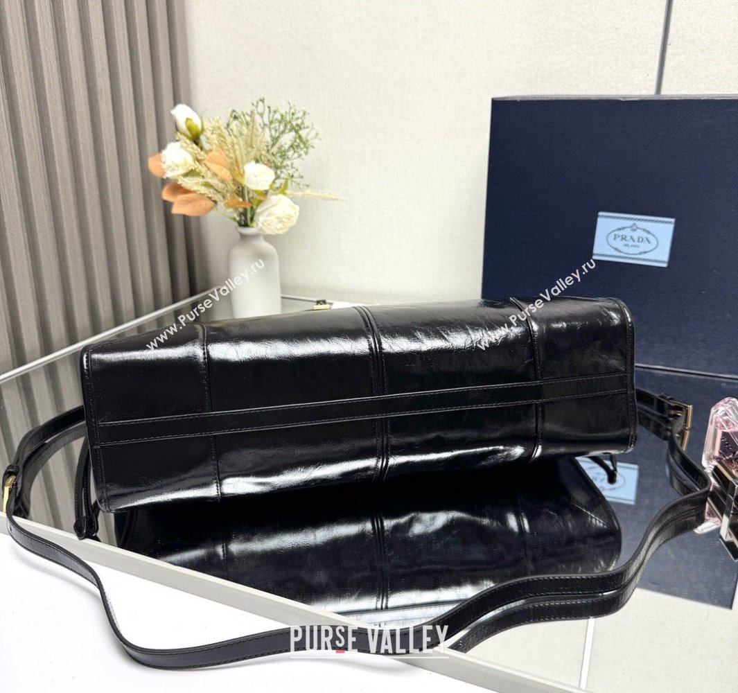 Prada Bonnie large leather handbag 1BA433 Black 2025 (YZ-250521027)