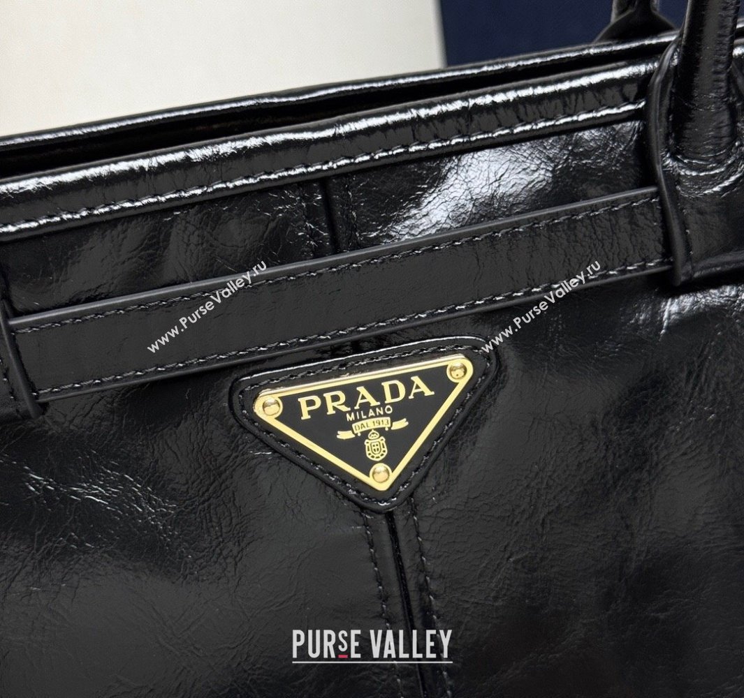 Prada Bonnie large leather handbag 1BA433 Black 2025 (YZ-250521027)