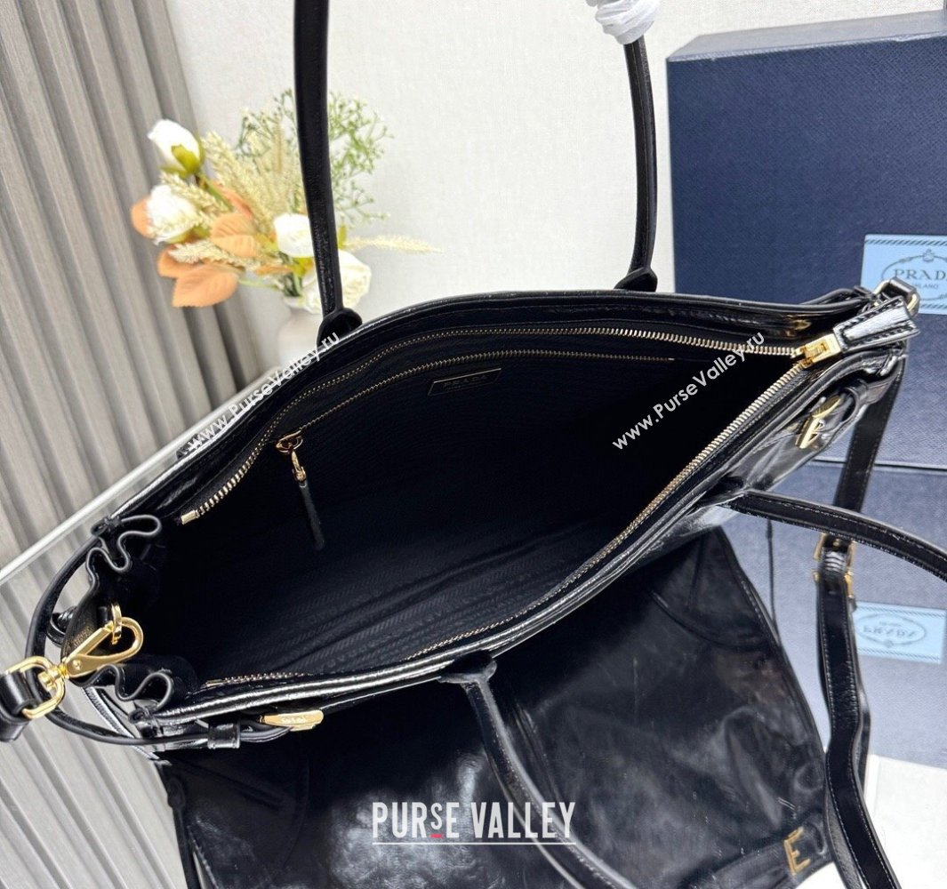 Prada Bonnie large leather handbag 1BA433 Black 2025 (YZ-250521027)