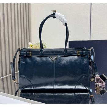 Prada Bonnie large leather handbag 1BA433 Dark Blue 2025 (YZ-250521029)