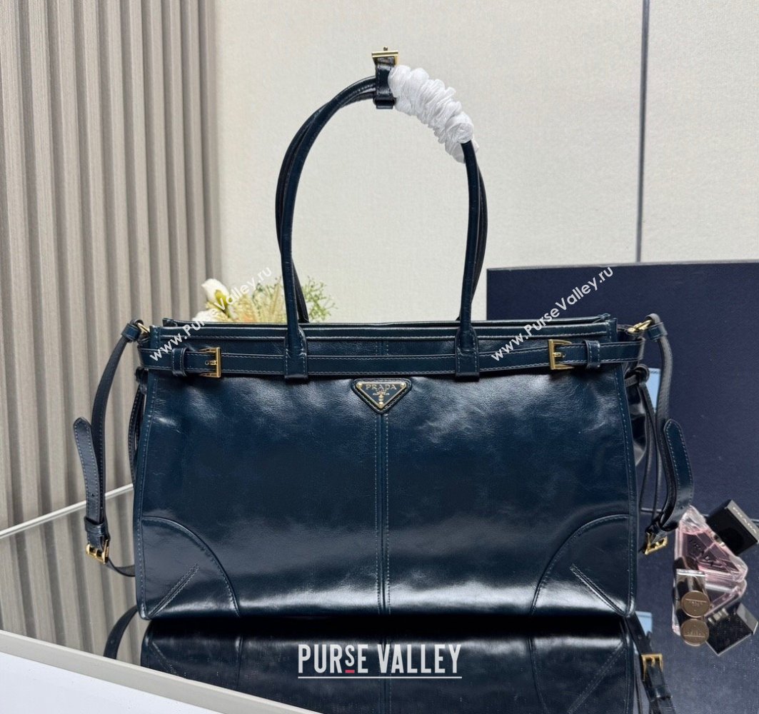 Prada Bonnie large leather handbag 1BA433 Dark Blue 2025 (YZ-250521029)