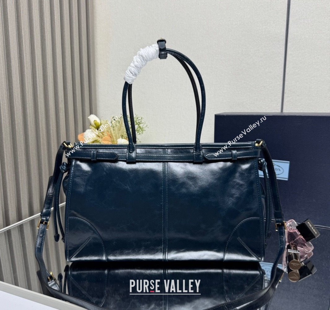 Prada Bonnie large leather handbag 1BA433 Dark Blue 2025 (YZ-250521029)