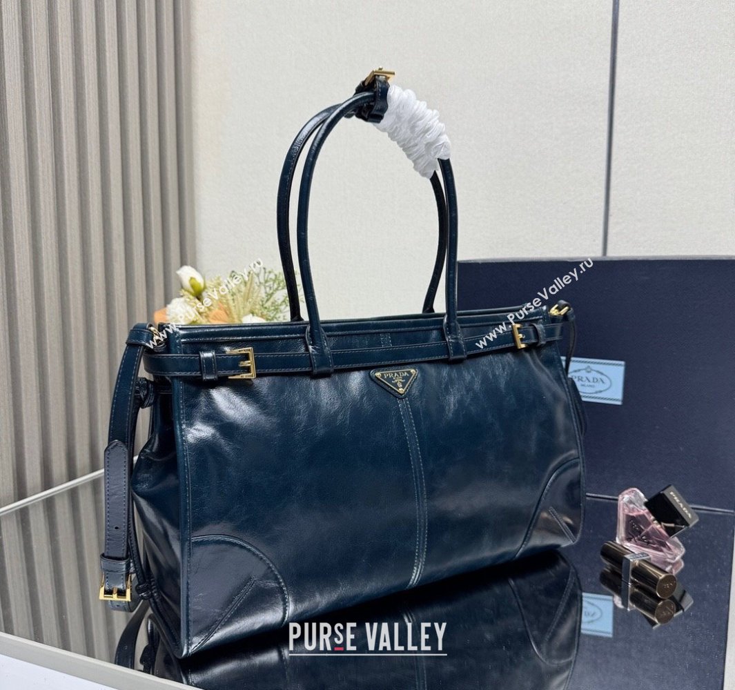 Prada Bonnie large leather handbag 1BA433 Dark Blue 2025 (YZ-250521029)